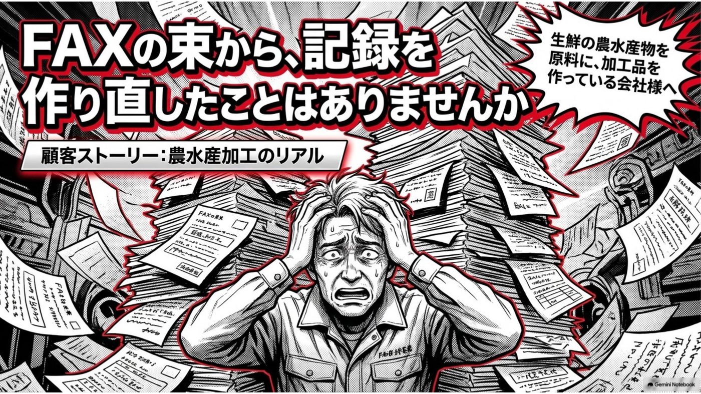マンガ「FAXの束から、記録を作り直したことはありませんか」 1コマ目